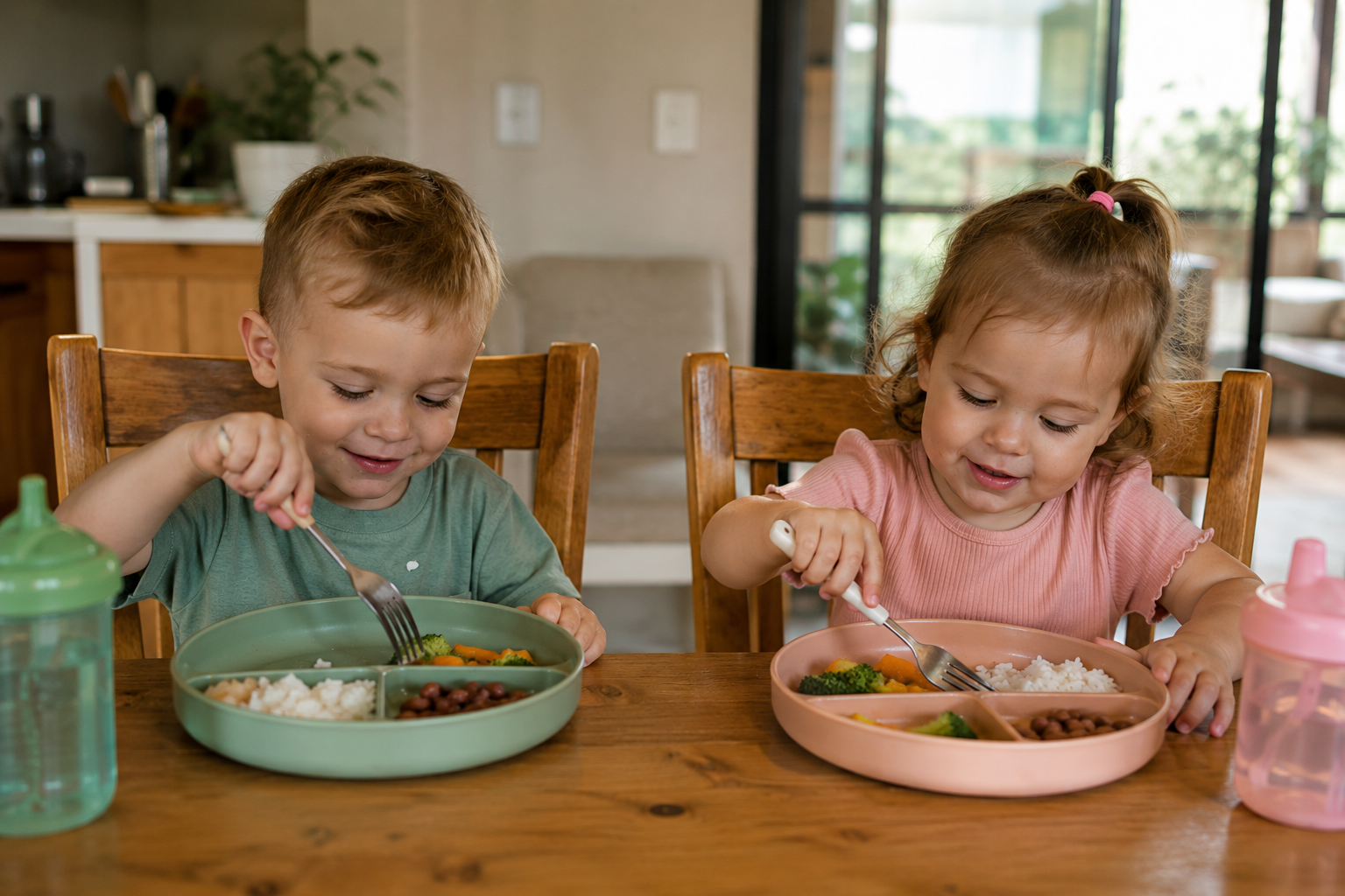 Crianças comendo felizes